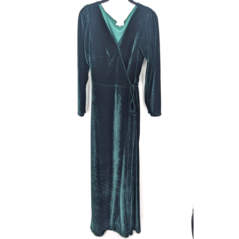 Lavetir Dress Womens 10 Green Velvet‎ Wrap Maxi Long Sleeve V Neck Holiday Party